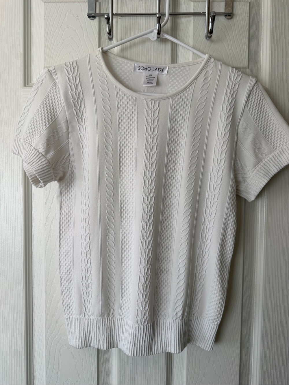 Soho Lady White Short-Sleeve Cable Knit Tee